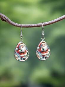 1 Pair Christmas Cartoon Santa Claus Gift Pattern 316 Stainless Steel Water Drop Earrings, Suitable For Women's Daily Wear - Red - View 3