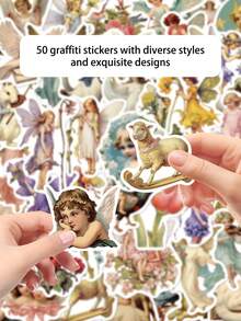50pcs Oil Painting Stickers Waterproof Stickers For Laptop, Water Bottle, Phone, Tablet, Skateboard, Guitar, Refrigerator, Luggage, Scrapbook, Phone Case Decoration, Suitable For Home Decor, Birthday Party Gift, Holiday Gift - 50pcs - View 6