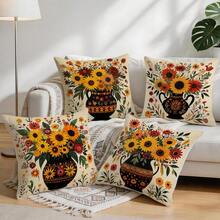 4pcs Sunflower Floral Pattern Pillow Covers Without Inserts, Single-Sided Printed Pillow Covers, Suitable For Living Room Bedroom Home Decor, All Season Pillow Covers - Multicolor - View 10