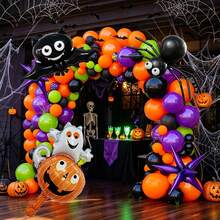 Halloween Theme Balloon Arch Garland Pack - Multi-Color Latex Balloons Matching Bat Pumpkin Ghost Spider Star Foil Balloons For Festival Scene Layout - Multicolor - View 3