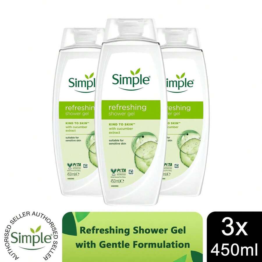 Simple Kind To Skin Refreshing Shower Gel 3x450ml - Sandalwood - View 1