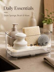 1pc Transparent Self-Draining Sink Organizer Rack With Detachable Tray Sponge Holder, Suitable For Kitchen Countertop, Used For Storing Sponges, Brushes, Scrubbers, Soap And Other Kitchen Sink Accessories, Bathroom Accessories - A - View 5