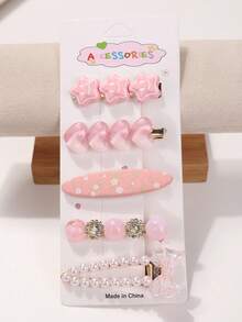 5pcs Daily Fashion Versatile High-End Rhinestone Heart Bow Hair Clips, Loose Hair Clips, Bangs Decoration Hair Accessories Set - 26715 - View 8
