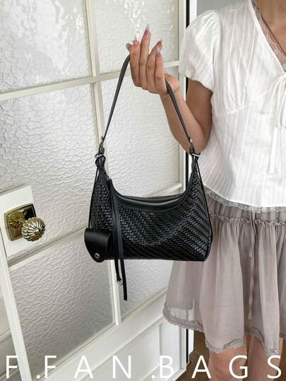 2026 New Large Capacity Underarm Commuter Bag For Women, Casual Minimalist Woven Texture Fashion Shoulder Crossbody Bag