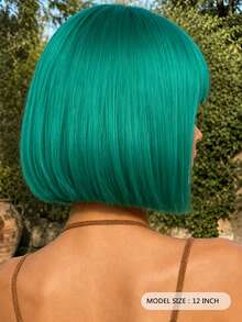 Women's 12 Inch Short Bob Wig, Synthetic Blue-Green Color, With Bangs, Glueless Bob Wig, Fashionable Elegant Versatile, Suitable For All Women Daily Wear, Party, Cosplay,Halloween - Cyan - View 5