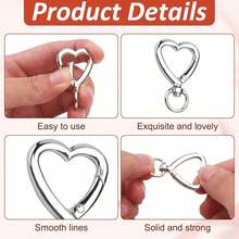 10/20pcs Heart-Shaped Keychain Swivel Hook, Cute Zinc Alloy Spring Clasp Keyring, Handbag Clip For DIY Crafts - Multicolor - View 4