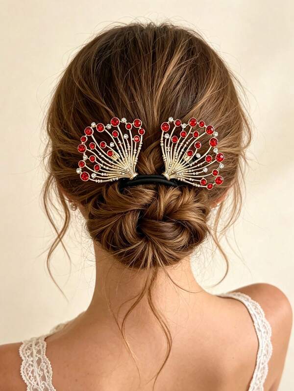 1pc Multi-Color Rhinestone Peacock Fan Hair Twist Clip, Luxury Slouchy Hair Accessory For Women, Party Wedding Banquet Headpiece