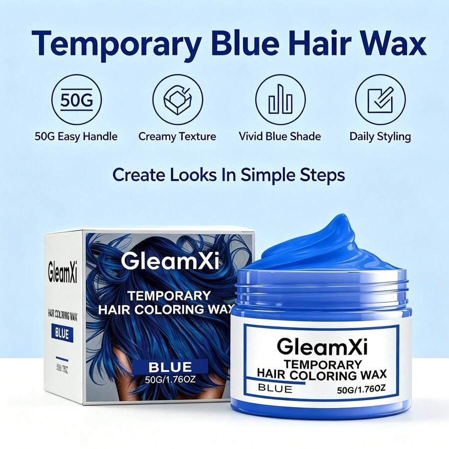 1box/2boxs 50g Temporary Blue Hair Color Spray Instant Party & Costume Hair Dye, Vibrant Natural-Looking Shade, Washes Out With Shampoo, Great For Cosplay, Halloween, Themed Events & Festivals, Easy Application, Fun For All Ages, Perfect Holiday Gift - Blue - View 1