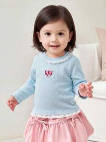 Balabala Girls Long Sleeve T Shirt Soft Cotton Basic Top Cute Casual Autumn Outfit Daily Wear - Light Blue - View 2
