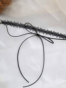 1pc Women's Gothic Choker Dark Lace Double Layer Tie Bow Fashion Personalized Neck Chain Choker Collar - Multicolor - View 4