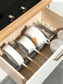 1 Set Kitchen Pot And Bowl Storage Rack, Expandable Cabinet Storage Container Lid Organizer, Space-Saving Shelf With Pot Lid Rack, Utensil Rack And Draining Board - Multicolor - View 10