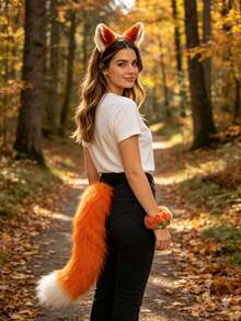 Ensemble de costume de renard orange, fourrure de renard synthétique épaisse, douce et lisse, convient pour le cosplay, les soirées en boîte de nuit, les séances photo à thème, les costumes d'Halloween, les cadeaux créatifs, accessoire décoratif amusant qui améliore l'ambiance - Multicolore - Voir 10