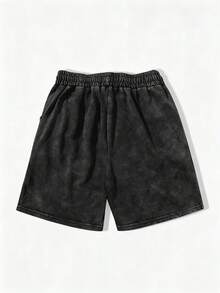 Men's Summer Lightweight Solid Color Washed Sports Shorts, Casual Loose Drawstring Waist Beach Shorts With Pockets - Black - View 2