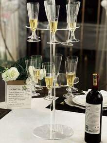 1 Set Party Champagne Display Rack, 2-Tier/3-Tier Thickened Transparent Acrylic Champagne Tower Wine Glass Stemware Holder For Wedding Party - Clear - View 4