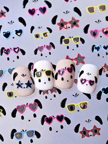 1pc Cute Wearing Heart Fashion Glasses Puppy Nail Stickers,5D Cartoon Laser Glasses With Pentagram Eyeglass Frame Self Adhesive Nail Art Decals, Kawaii Summer Lovely Nail Decor For Daily Manicure - Multicolor - View 5