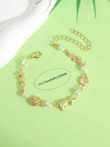 1pc Designer Dolphin Seahorse Shell Pearl Bracelet, Women's Casual Style - Multicolor - View 5