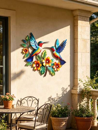 1 pieza Decoración de pared exterior de metal 2D con colibrí y flores, ornamento natural de pájaro y flor, limpieza de jardín, decoración de jardín exterior, jardín de cuento de hadas, accesorios de jardín adecuados para sala de estar, patio, jardín, tienda de flores, bed & breakfast, boda y escenas de jardín, ideal para decoración del hogar, decoración del jardín, decoración de pared artística, perfecto para amantes de los pájaros y la naturaleza. (Por favor, verifique el tamaño antes de ordenar)