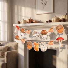 1 Set Party Banner - Autumn Woodland Animal Garland Banner, Featuring Watercolor Hedgehog, Squirrel, Mushroom, Acorn, Maple Leaf Flags, Suitable For Autumn Thanksgiving Party, Baby Shower Theme And Home Wall Hanging Decoration - A - View 3