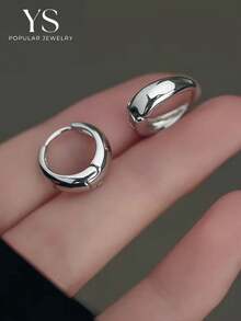 1 Pair Teardrop-Shaped Ear Clips, Copper Material, High-End Minimalist, Popular For Women's Daily Commute/Workplace Wear And Afternoon Tea Occasions, Essential Minimalist Hoop Accessory - Silver - View 1