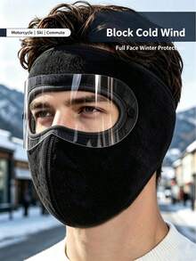 1pc Winter Warm Fleece Full Face Mask With Detachable Transparent Windproof Goggles, Cold-Proof Unisex Outdoor Skiing, Motorcycle Riding, Snowboarding Windproof Full Coverage Face Mask - Thermal Face Mask - View 1