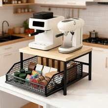 Wire Baskets& Drawer Kitchen Countertop Organizer- Space-Saving Storage System Featuring Sturdy Hardwood For Coffee Maker Shelf Black - Black - View 2