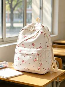 1pc Back To School Bow Pattern Backpack, Large Capacity Polyester Commuter Daily Bag, Multi-Layer Storage Casual School Bag, Lightweight Travel Backpack, Suitable For Girls, Fresh Graduates, Young People, Applicable For Back To School, Daily Commute, Shopping, Short Trips And Outdoor Leisure Travel - 2281 - View 1
