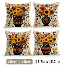 4pcs Sunflower Floral Pattern Pillow Covers Without Inserts, Single-Sided Printed Pillow Covers, Suitable For Living Room Bedroom Home Decor, All Season Pillow Covers - Multicolor - View 11