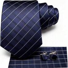 Men's Tie Set Classic Fashion Tie Set With Cufflinks, Suitable For Business Parties - Navy Blue - View 2