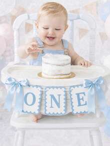 1pc 1st Birthday Chair Banner "One" Letter Banner, Background, 1st Birthday Ribbon Banner, Suitable For Boys And Girls, Fairy Tale Theme Baby Photo Prop Party Decoration, Gender Reveal Party Baby Shower Party Decoration - Multicolor - View 7