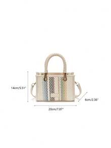 Fashionable Vacation Style Colorful Striped Handbag Women's New Woven Handle Niche Shoulder Crossbody Bag Mini Square Bag - A - View 11