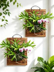 Deer Antler Fern Installation Board, Wooden Wall Flower Pot Hanging Plant Bracket Suitable For Vertical Plants, Orchids, Succulents (Rectangular) - Multicolor - View 2