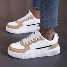 Women's New Lace-Up Unisex White Sneakers, Plus Size Women's Shoes, Modern Fashion Outdoor Street Campus Versatile Casual Sports Shoes - Khaki - View 2