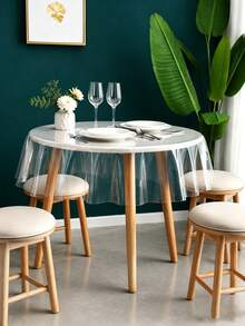 1pc Transparent PVC Lace Round Tablecloth, Waterproof, Oil-Proof, Easy To Clean - Multicolor - View 8