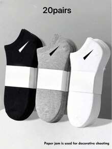10 Pares/20 Pares Calcetines Cortos Deportivos Casuales Unisex Negros para Todas las Estaciones Calcetines de Pareja Estilo Minimalista (5 Pares/1 Par) - Negro - Ver 8