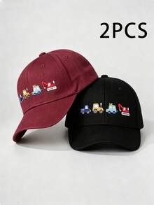 2件組 3-8歲兒童時尚春夏/秋冬防曬棒球帽，適合戶外活動，附個性化裝飾，2-3歲嬰兒可調節UV防護棒球帽，男女童適用 - 黑色+酒紅 - 查看 2