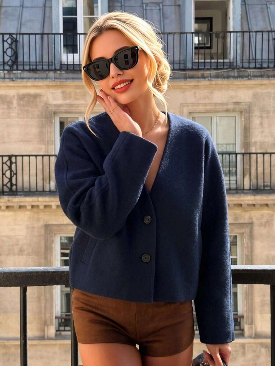 Autumn/Winter Ladies V-Neck Cardigan Outwear, English Style