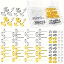 WGRXIRANYKM 600Pcs/Box Blank Post Earring Studs Base Pins Box With Earring Plug Findings Ear Back For DIY Jewelry Making Kits Jewelry Box - Silver & Gold - 600 Pieces - View 2