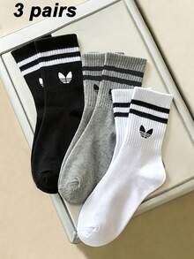 1/3/6 Pairs Men's Striped & Solid Color Mid-Calf Socks, Couple Socks, Comfortable Breathable Casual Sports Socks, Unisex, Versatile For Daily Wear - Multicolor - View 11