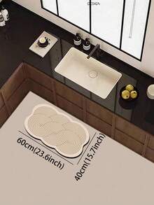 1pc Auspicious Cloud Wave Diatom Mud Floor Mat, Fabric Surface With Absorbent Sponge Rubber Bottom, 3.5mm Trimmable, Absorbent Anti-Slip Oil-Resistant, Suitable For Bathroom, Kitchen, Entryway, Laundry Room - View 6