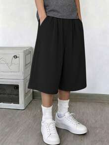 1pc Boys' Teen Summer Fashion Versatile Casual Commute Comfortable Loose 7/10 Pants - Black - View 10