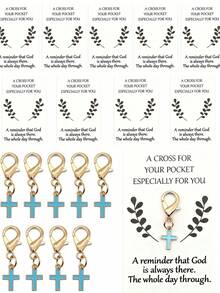 5/10/20 Sets Cross Keychain Set, Includes 10 Leaf Inspirational Cards And 10 Cross Keychains, Lucky Gift For Friends, Daily Encouragement Gift For Students, Includes Packaging Accessories - View 8