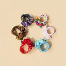1PC Synthetic Chip Flower Stretch Ring, Handmade Beaded Floral Cluster Elastic Ring, Boho Stackable Cocktail Jewelry Gift - Stackable Crushed Stone Ring - View 2