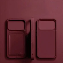 VRNOEI 奢華 3 合 1 吸盤支架卡夾手機殼，相容 iPhone 16 15 11 12 13 14 17 Pro Max Plus 17 AIR，防摔背殼配件，相容 Galaxy S26 S25 S24 S22 S21 S23 Ultra 手機殼 - 酒紅色+吸盤+卡包 - 查看 22