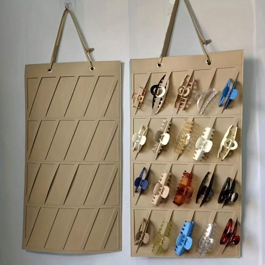 1pc Wall-Mounted Clip Storage Device For Home Use, Felt Hair Accessory Hanging Bag, Hair Clip Storage, And Hanging Jewelry Organizer. - Multicolor - View 1