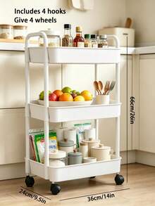 3/4/5-Tier Movable Storage Rack, Home Floor Trolley, Kitchen Multi-Layer Cart, Bathroom Storage Cart, Bedroom Snack Storage Rack, Bookshelf, Home Decor, Living Room Storage, Suitable For Living Room, Kitchen, Bedroom, Bathroom - White - View 10