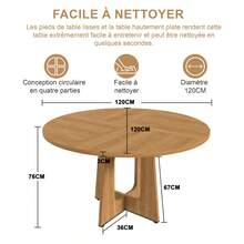 120 Cm Diameter Round Dining Table / Retro MDF Dining Table / Seats 4-6 People / Adjustable Height Table Legs / Load Capacity: 136 Kg / Dining Room, Kitchen And Living Room - Oak Color - View 8