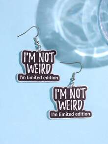 1對獨特搞怪趣味精緻勵志優雅標語「I'M NOT WEIRD I'm Limited Edition」壓克力耳環 女款日常配戴飾品 - 彩色 - 查看 2