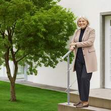 Handrails For Outdoor Steps, 31.5in Length 2 Crossbars Stair Hand Rail Kit, Transitional Stainless Steel Railings W/ Installation Kit, Double-Column Staircase Handrails For Seniors,Porch & Deck - 80cm - View 9