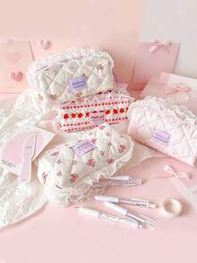 1 PC Little Bear Lace Pencil Bag Cream Colored Learning Supplies Storage Stationery Bag Student Portable Pencil Bag, Back To School, First Day Of School - Multicolor - View 4