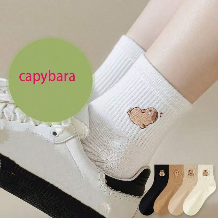1 Pair Cute Capybara Women's Mid-Calf Socks, Spring Summer Autumn New Style, Versatile Preppy Socks - Crew Socks - View 1